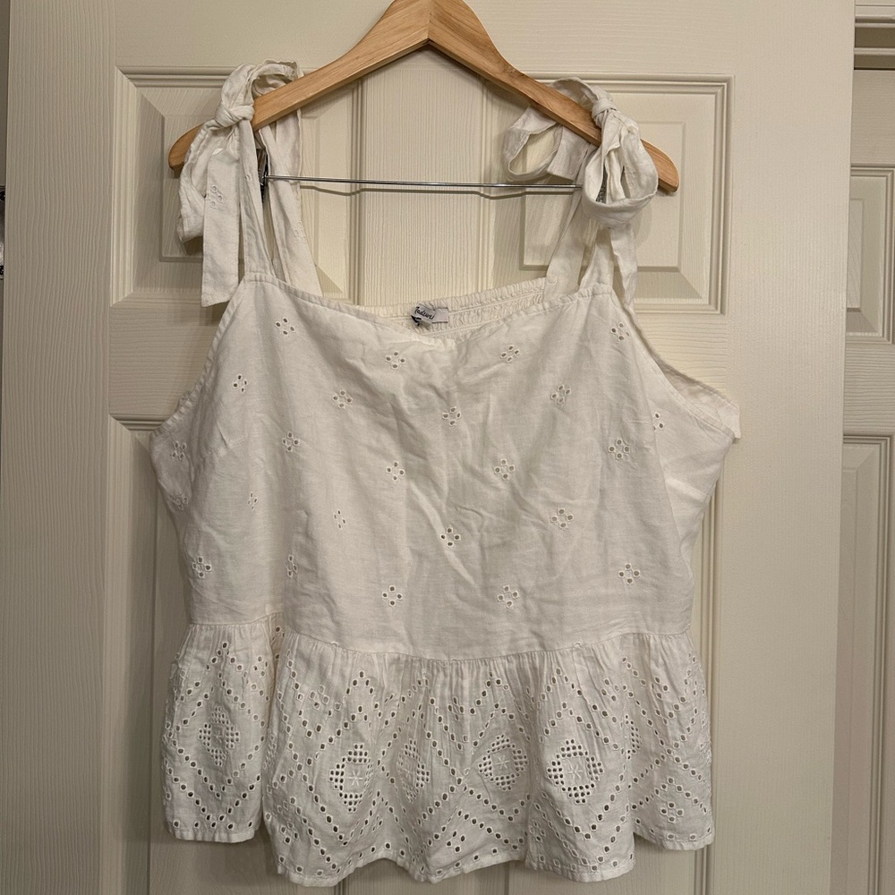 Madewell Cream Eyelet Peplum Blouse with Tie Straps